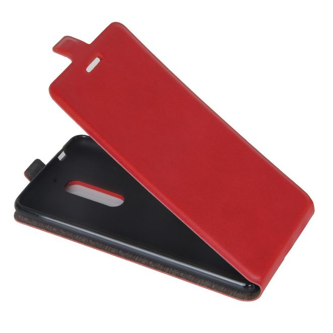 Nokia 5 Handyhülle - Crazy Horse Flip Cover aus Leder - vertikal - mit Visitenkartenfach - rot