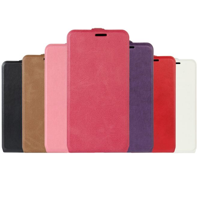 Nokia 5 Handyhülle - Crazy Horse Flip Cover aus Leder - vertikal - mit Visitenkartenfach - rosa