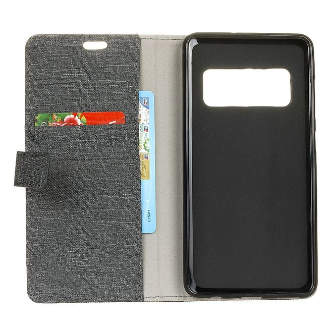 Samsung Galaxy Note 8 Handyhülle - Cover aus Leder/Stoff - mit Visitenkartenfach - grau