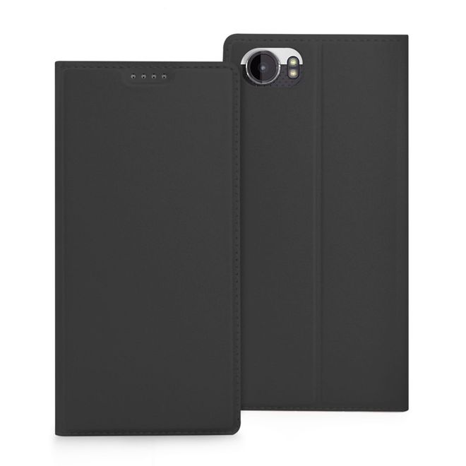BlackBerry Keyone Handy Case - Hülle aus Leder - mit Standfunktion - schwarz