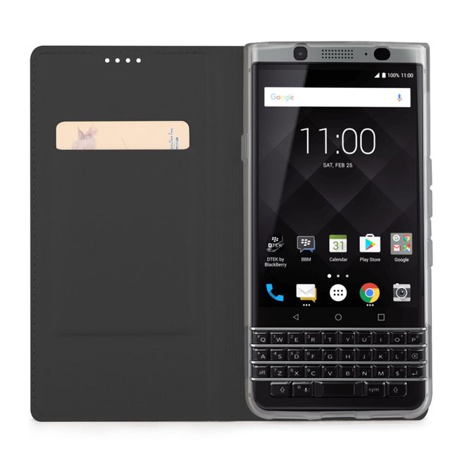 BlackBerry Keyone Handy Case - Hülle aus Leder - mit Standfunktion - schwarz