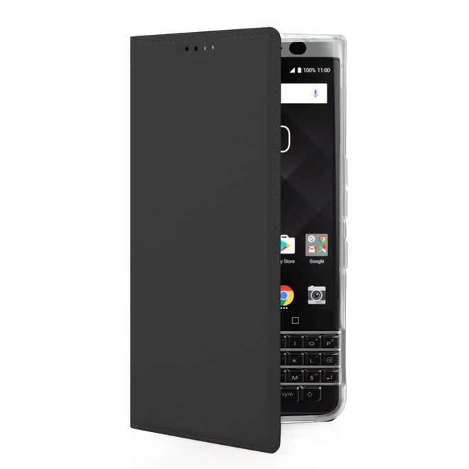 BlackBerry Keyone Handy Case - Hülle aus Leder - mit Standfunktion - schwarz