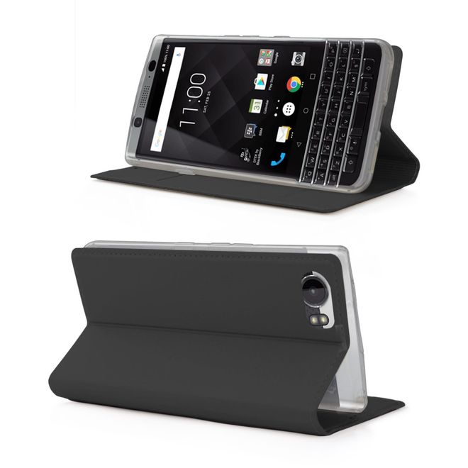BlackBerry Keyone Handy Case - Hülle aus Leder - mit Standfunktion - schwarz