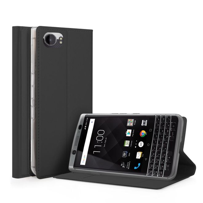 BlackBerry Keyone Handy Case - Hülle aus Leder - mit Standfunktion - schwarz