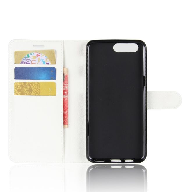 Handyhülle für OnePlus 5 - Case aus Leder - mit Litchitextur und Standfunktion - weiss