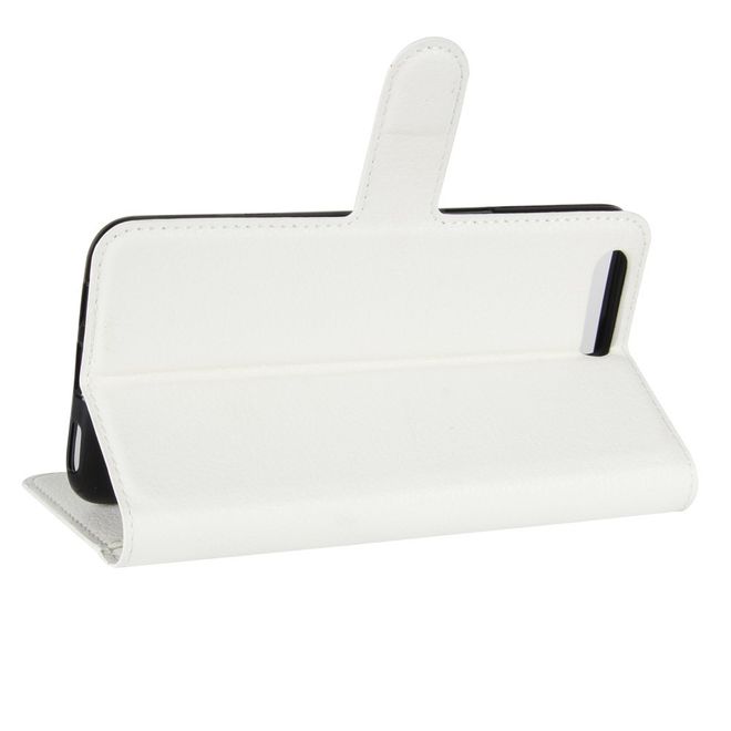 Handyhülle für OnePlus 5 - Case aus Leder - mit Litchitextur und Standfunktion - weiss