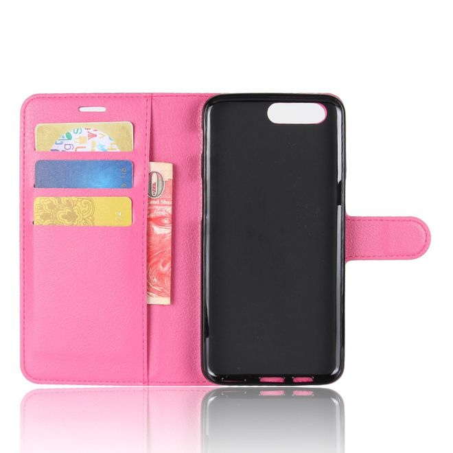 Handyhülle für OnePlus 5 - Case aus Leder - mit Litchitextur und Standfunktion - rosa