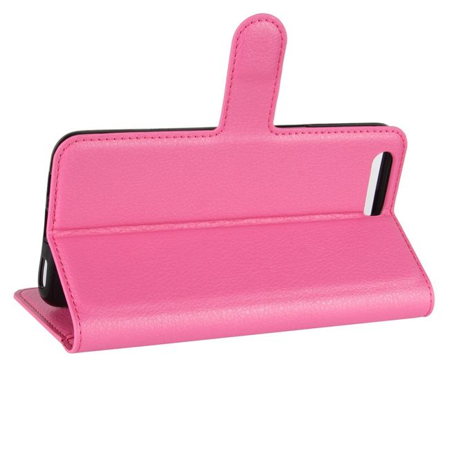 Handyhülle für OnePlus 5 - Case aus Leder - mit Litchitextur und Standfunktion - rosa