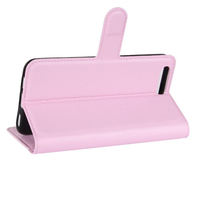 Handyhülle für OnePlus 5 - Case aus Leder - mit Litchitextur und Standfunktion - pink