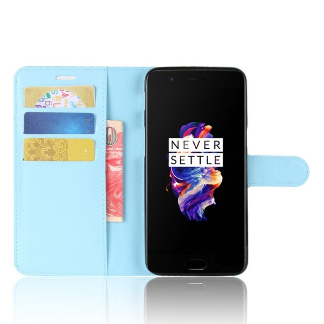 Handyhülle für OnePlus 5 - Case aus Leder - mit Litchitextur und Standfunktion - blau