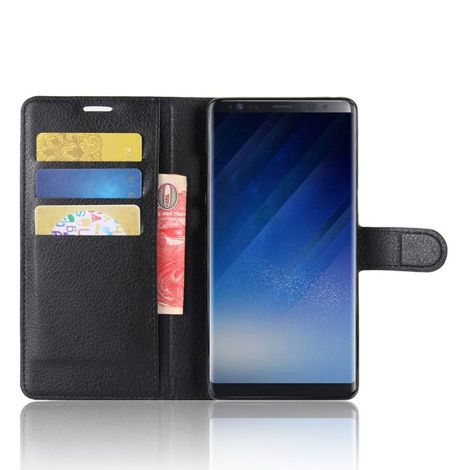 Samsung Galaxy Note 8 Handyhülle - Case aus Leder - mit Litchitextur und Visitenkartenfach - schwarz