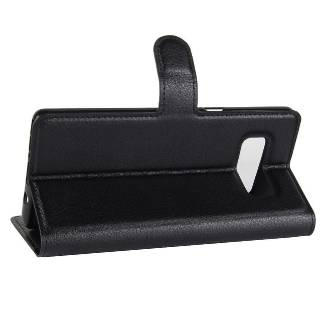 Samsung Galaxy Note 8 Handyhülle - Case aus Leder - mit Litchitextur und Visitenkartenfach - schwarz