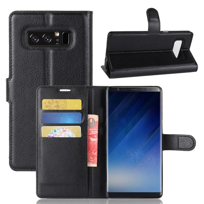 Samsung Galaxy Note 8 Handyhülle - Case aus Leder - mit Litchitextur und Visitenkartenfach - schwarz