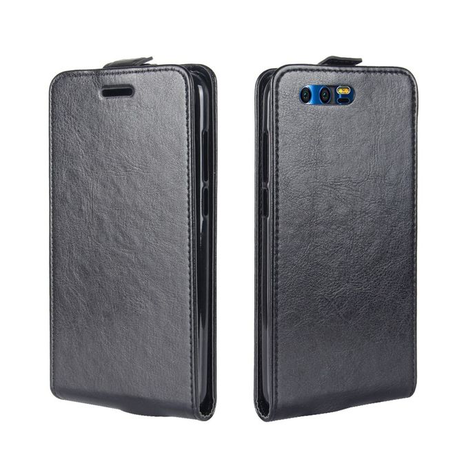 Handy Case für Huawei Honor 9 - Crazy Horse Leder Flip Hülle - vertikal - schwarz