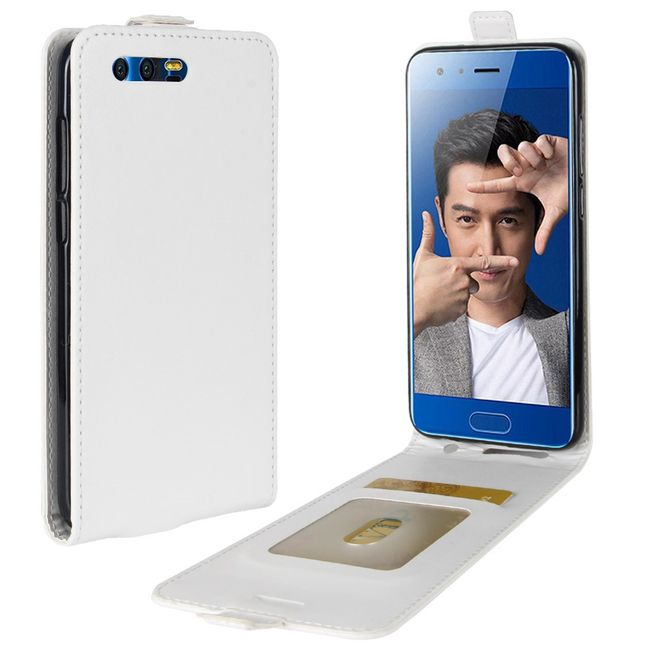 Handy Case für Huawei Honor 9 - Crazy Horse Leder Flip Hülle - vertikal - weiss