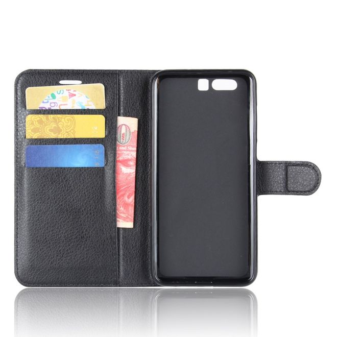 Huawei Honor 9 Handyhülle - Case aus Leder - mit Litchitextur und Visitenkartenfach - schwarz