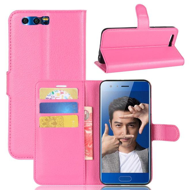 Huawei Honor 9 Handyhülle - Case aus Leder - mit Litchitextur und Visitenkartenfach - rosa