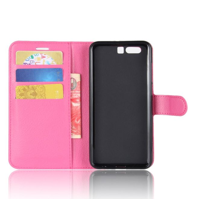 Huawei Honor 9 Handyhülle - Case aus Leder - mit Litchitextur und Visitenkartenfach - rosa