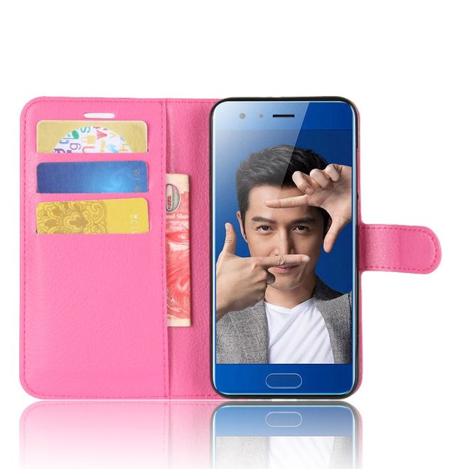 Huawei Honor 9 Handyhülle - Case aus Leder - mit Litchitextur und Visitenkartenfach - rosa
