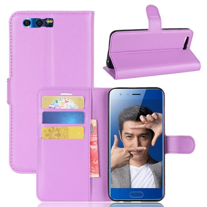 Huawei Honor 9 Handyhülle - Case aus Leder - mit Litchitextur und Visitenkartenfach - purpur