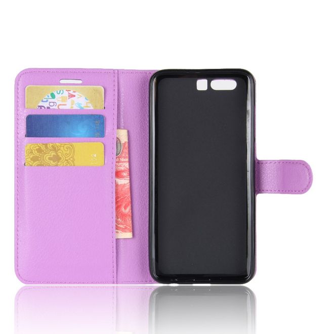 Huawei Honor 9 Handyhülle - Case aus Leder - mit Litchitextur und Visitenkartenfach - purpur