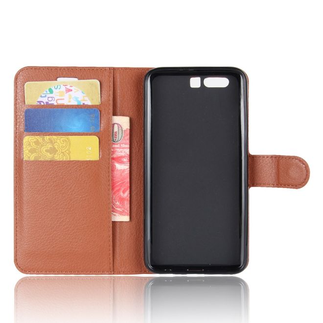 Huawei Honor 9 Handyhülle - Case aus Leder - mit Litchitextur und Visitenkartenfach - braun