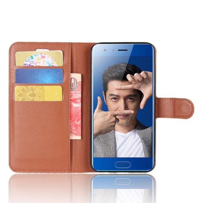 Huawei Honor 9 Handyhülle - Case aus Leder - mit Litchitextur und Visitenkartenfach - braun
