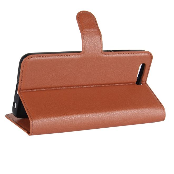 Huawei Honor 9 Handyhülle - Case aus Leder - mit Litchitextur und Visitenkartenfach - braun