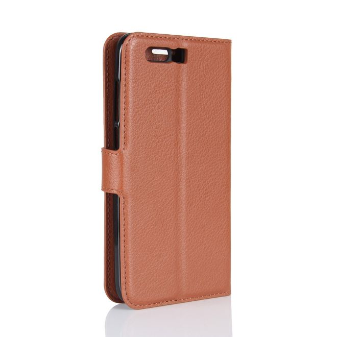 Huawei Honor 9 Handyhülle - Case aus Leder - mit Litchitextur und Visitenkartenfach - braun