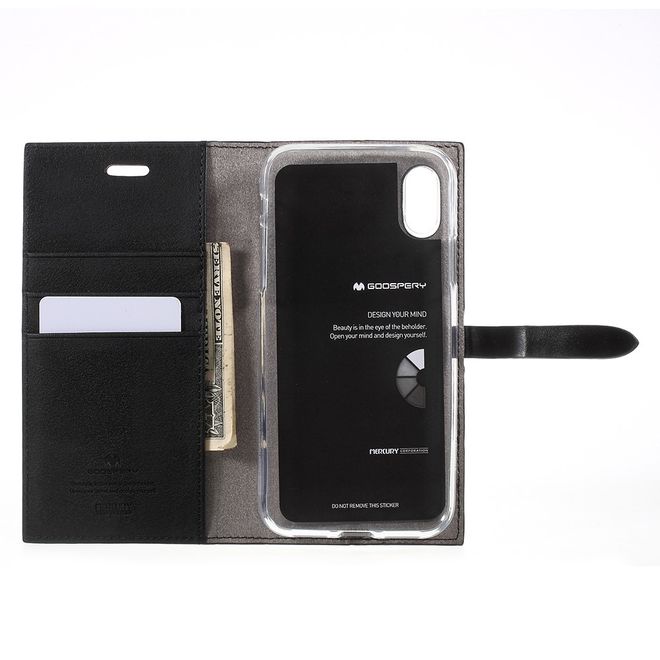 Goospery - Hülle für iPhone XS / X - Kunstleder Case - Romance Diary Series - schwarz
