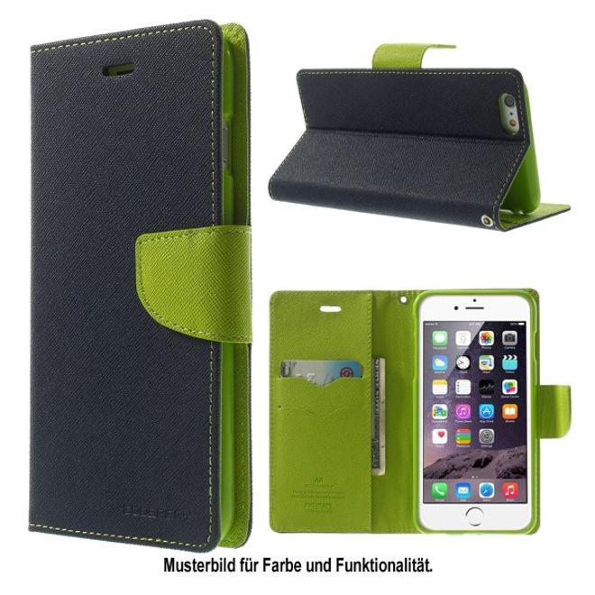 Goospery - Samsung Galaxy J7 (2017) Hülle - Handy Bookcover - Fancy Diary Series - navy/lime