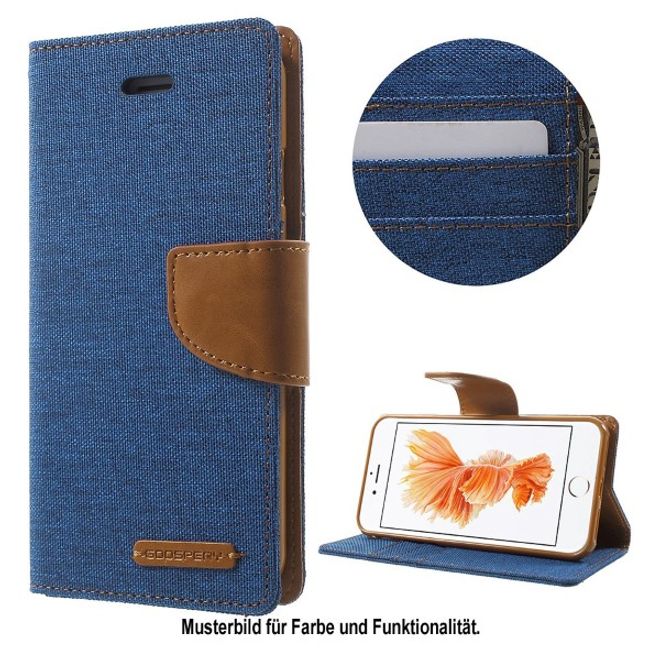 Goospery - Handyhülle für Xiaomi Mi6 - Bookcover - Canvas Diary Series - blau/camel