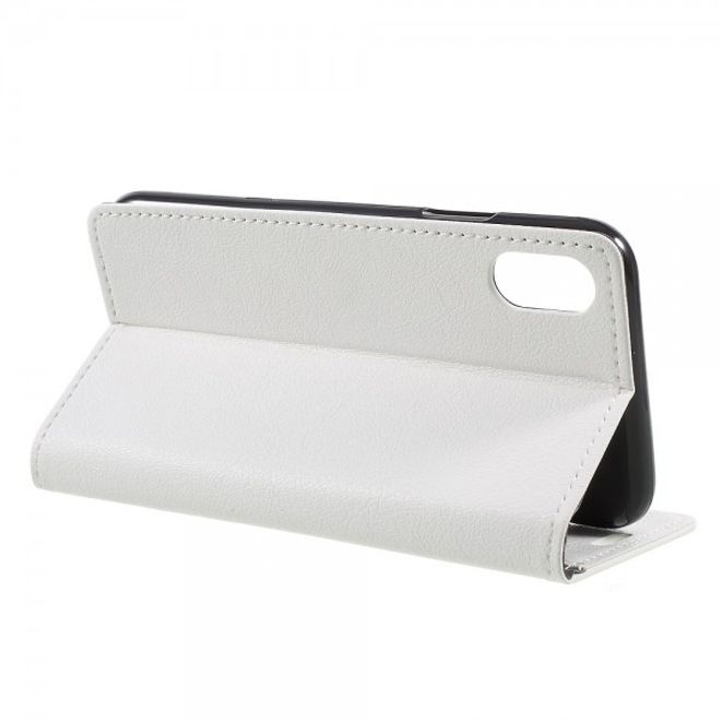 Handyhülle für iPhone XS / X - Leder Bookcover - mit Standfunktion - weiss