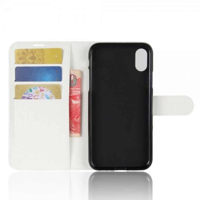 iPhone XS / X Handy Cover - Hülle aus Leder - mit Standfunktion - weiss
