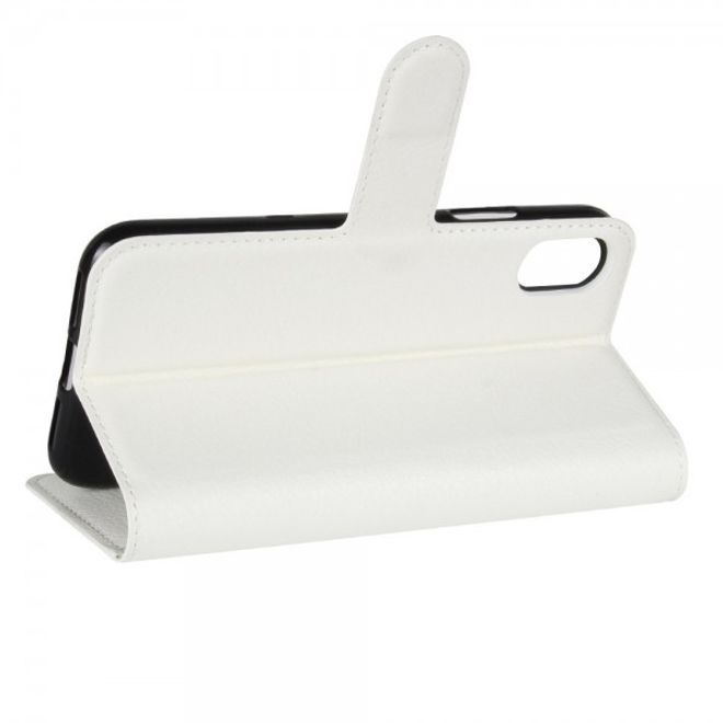 iPhone XS / X Handy Cover - Hülle aus Leder - mit Standfunktion - weiss