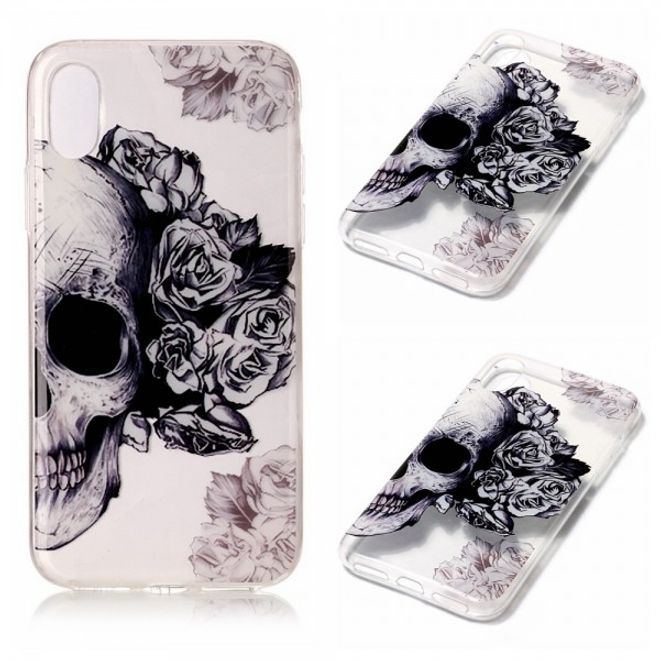 iPhone XS / X Hülle - Handy TPU Soft Case - Totenkopf und Rosen