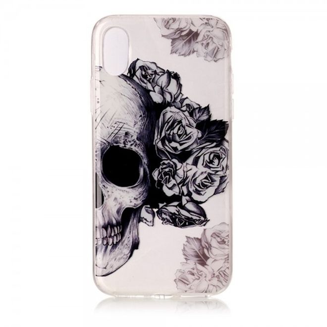 iPhone XS / X Hülle - Handy TPU Soft Case - Totenkopf und Rosen