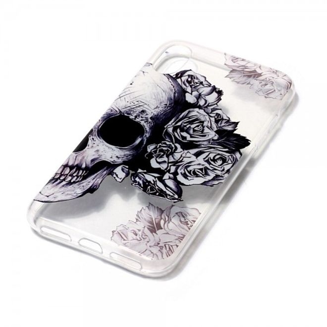 iPhone XS / X Hülle - Handy TPU Soft Case - Totenkopf und Rosen