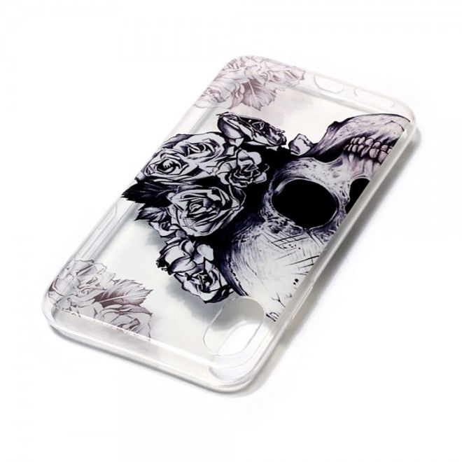 iPhone XS / X Hülle - Handy TPU Soft Case - Totenkopf und Rosen
