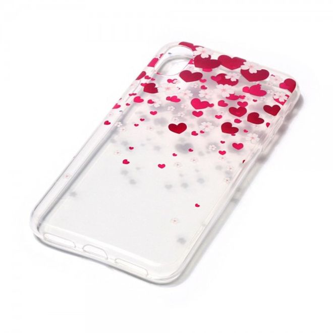iPhone XS / X Hülle - Handy TPU Soft Case - kleine Herze und Blumen