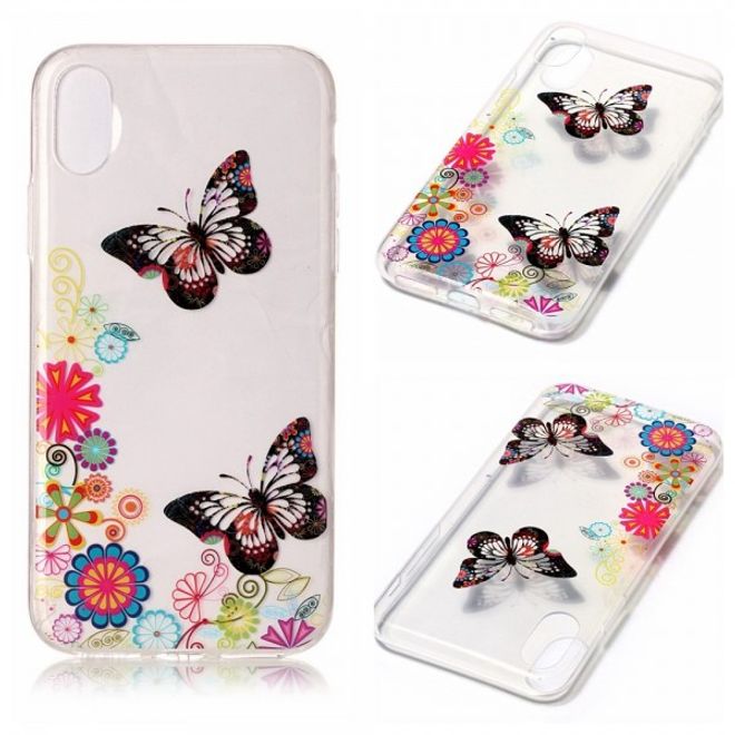 iPhone XS / X Case - TPU Soft Case - Butterflies and Flowers