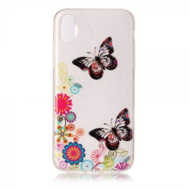 iPhone XS / X Case - TPU Soft Case - Butterflies and Flowers