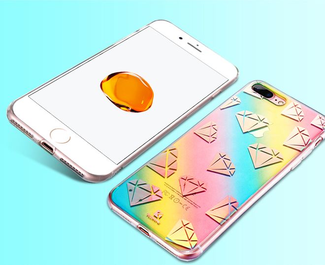 Floveme - iPhone 6 Plus / 6S Plus Handyhülle - Hard Case mit Regenbogen-Verlauf - Diamanten