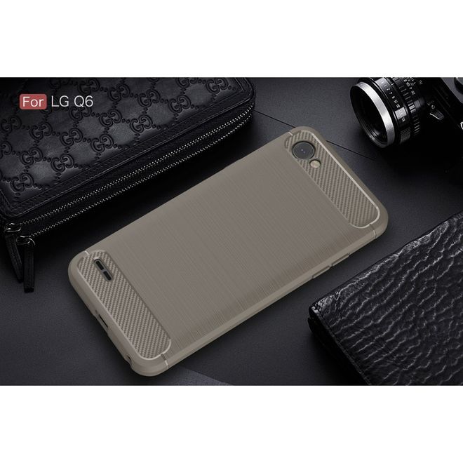 LG Q6 / Q6 Plus Handy Hülle - TPU Softcase - Carbon Look - grau