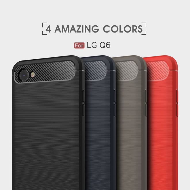 LG Q6 / Q6 Plus Handy Hülle - TPU Softcase - Carbon Look - grau