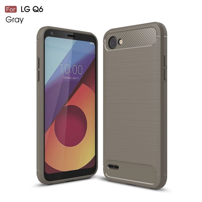 LG Q6 / Q6 Plus Handy Hülle - TPU Softcase - Carbon Look - grau