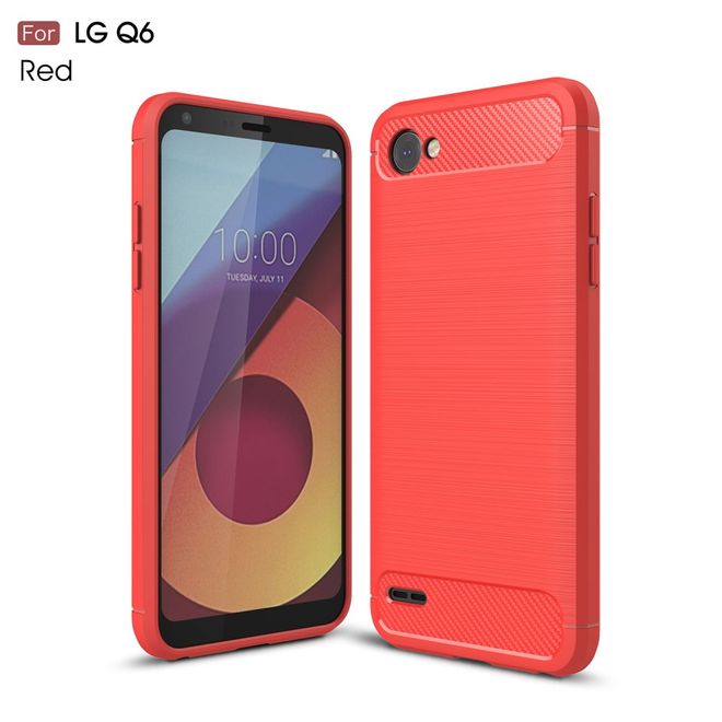 LG Q6 / Q6 Plus Handy Hülle - TPU Softcase - Carbon Look - rot