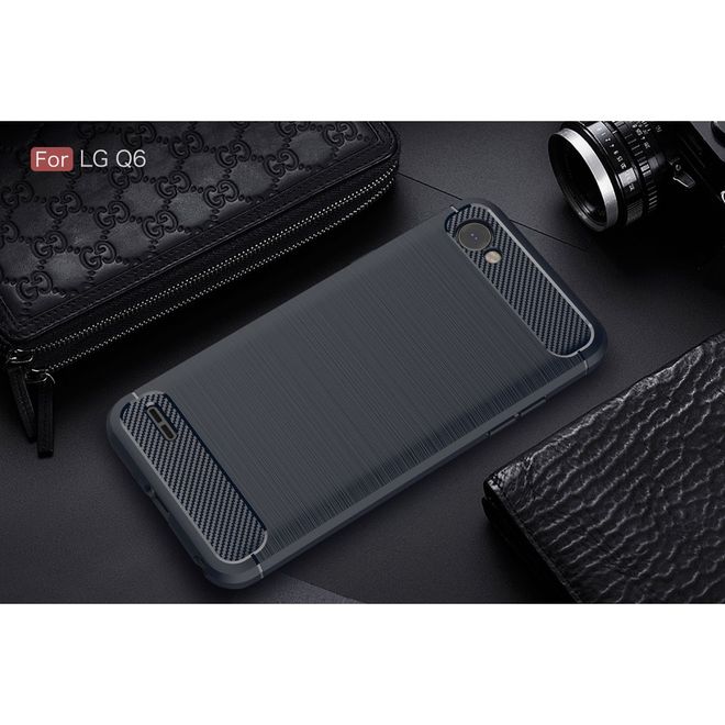 LG Q6 / Q6 Plus Handy Hülle - TPU Softcase - Carbon Look - dunkelblau