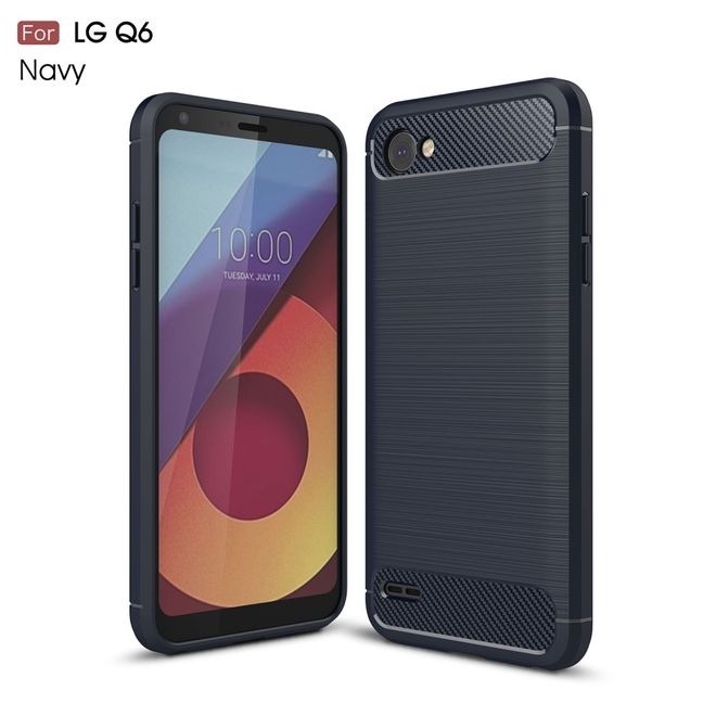 LG Q6 / Q6 Plus Handy Hülle - TPU Softcase - Carbon Look - dunkelblau