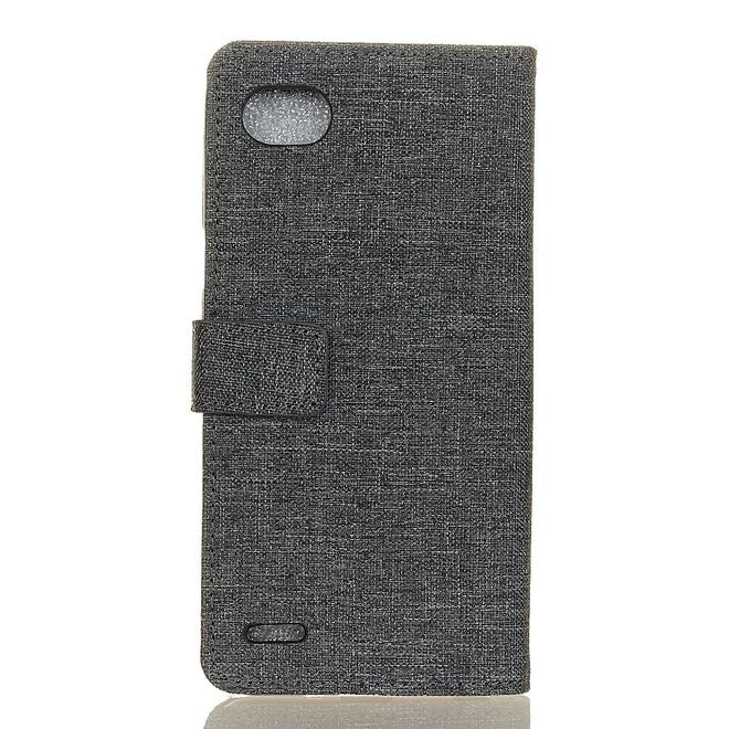 LG Q6 / Q6 Plus Hülle - Cover aus Leder/Stoff - mit Standfunktion - schwarz